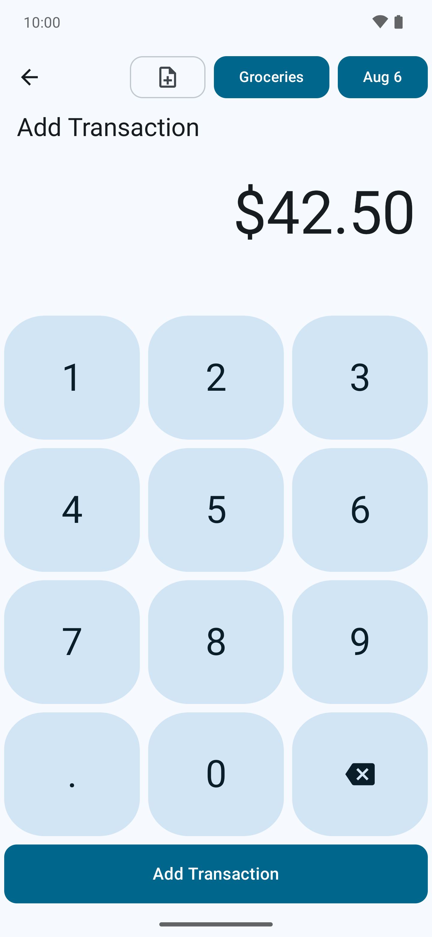 Add expense screen in light mode