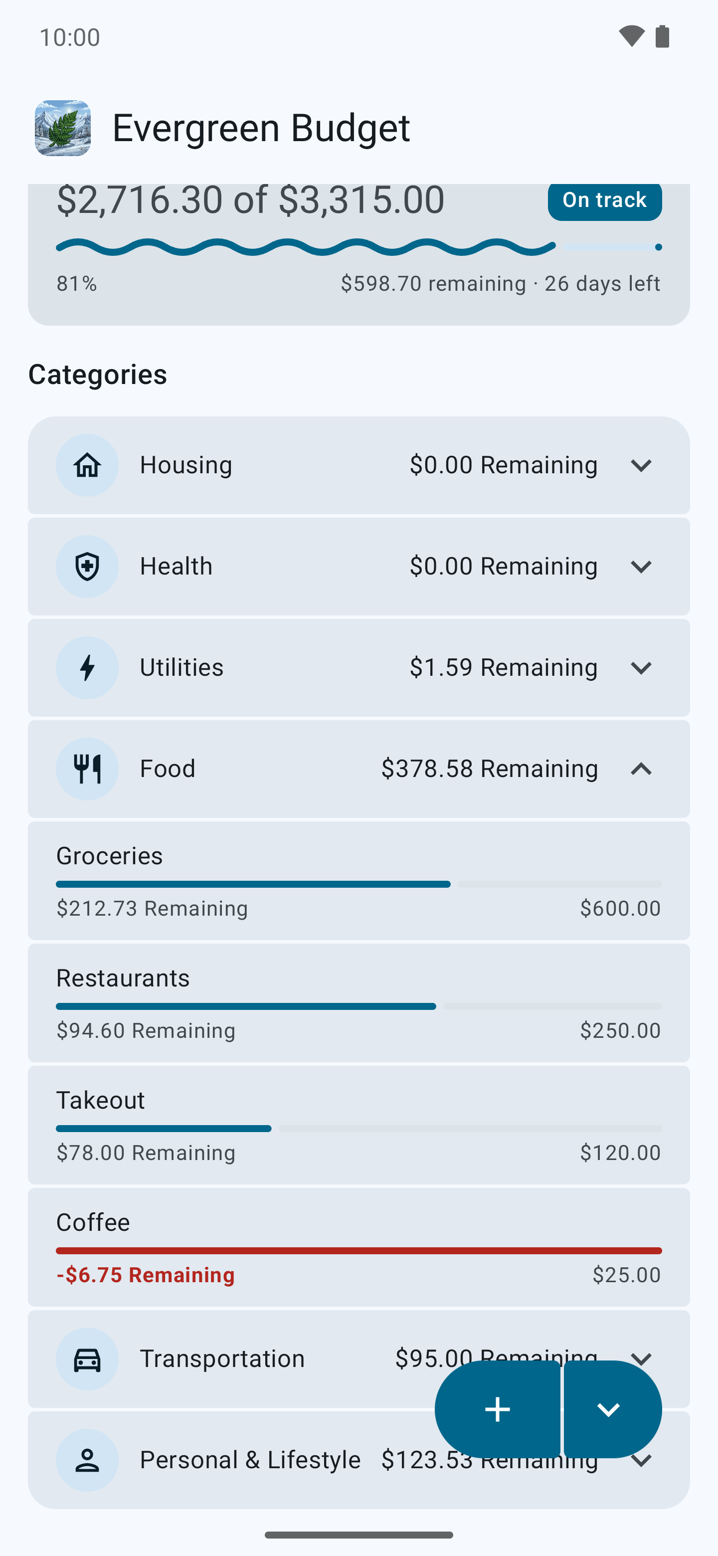Dashboard screen in light mode
